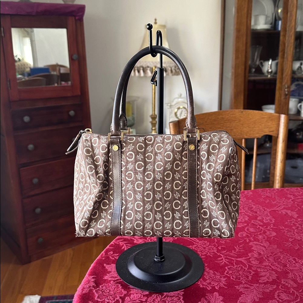 Celine Brown & Cream Canvas Small Boston Bag